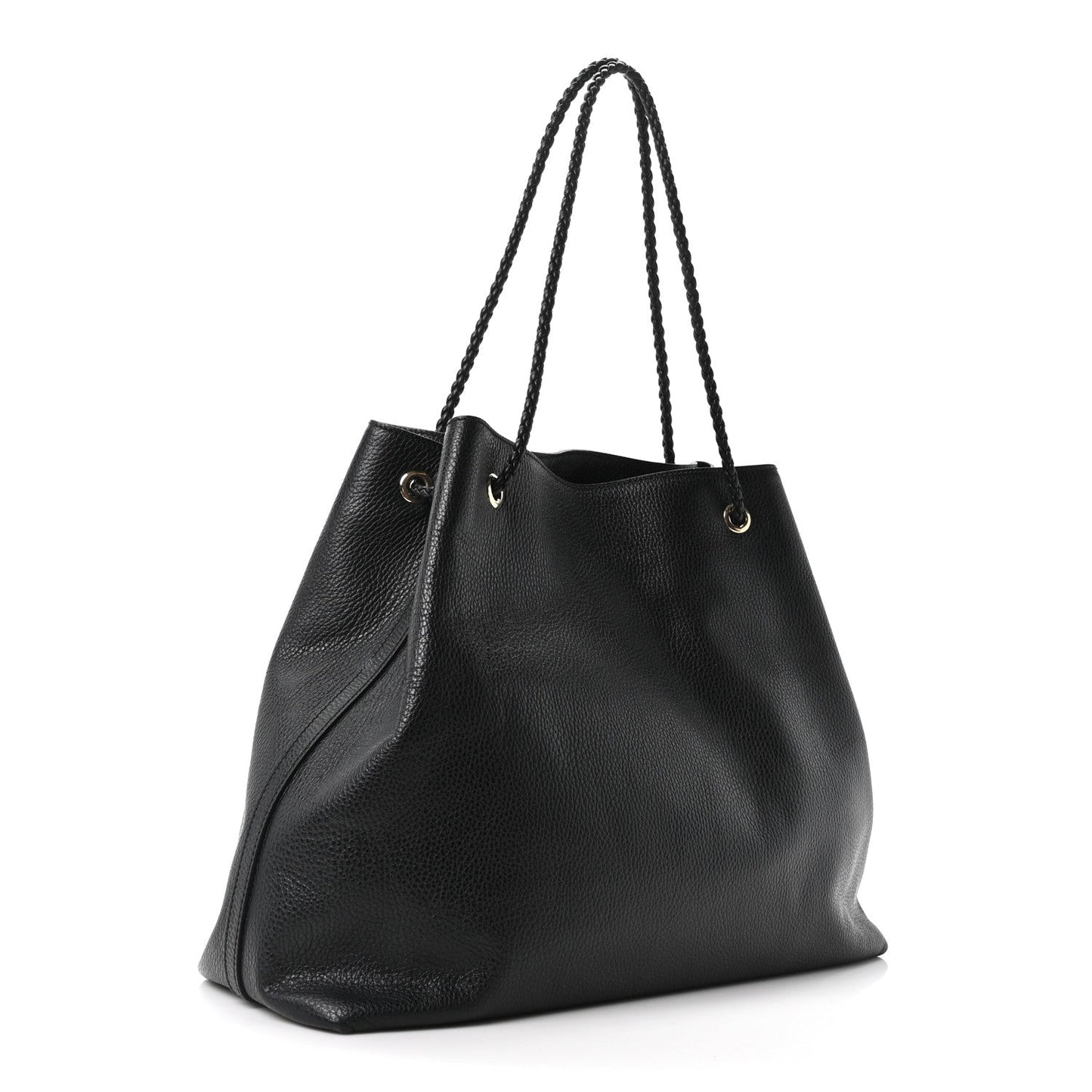 Calfskin Large Gifford Braided Handle Tote Black