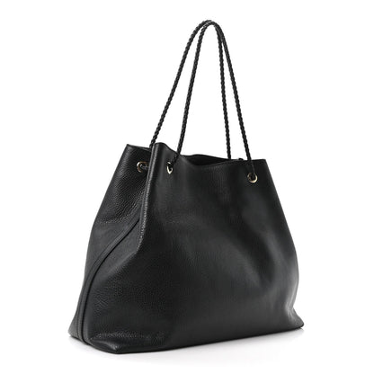 Calfskin Large Gifford Braided Handle Tote Black
