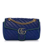 Azalea Calfskin Enamel Matelasse Diagonal Small Torchon GG Marmont Shoulder Bag Imperial Blue Pavone