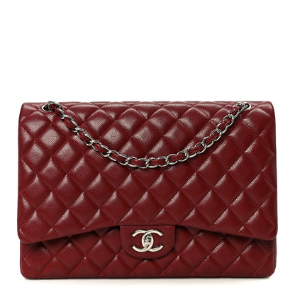 Caviar Quilted Maxi Double Flap Dark Red