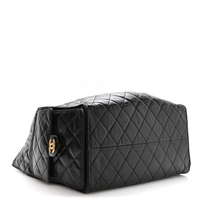 Shiny Crumpled Calfskin Quilted Medium Chanel 25 Handbag Black