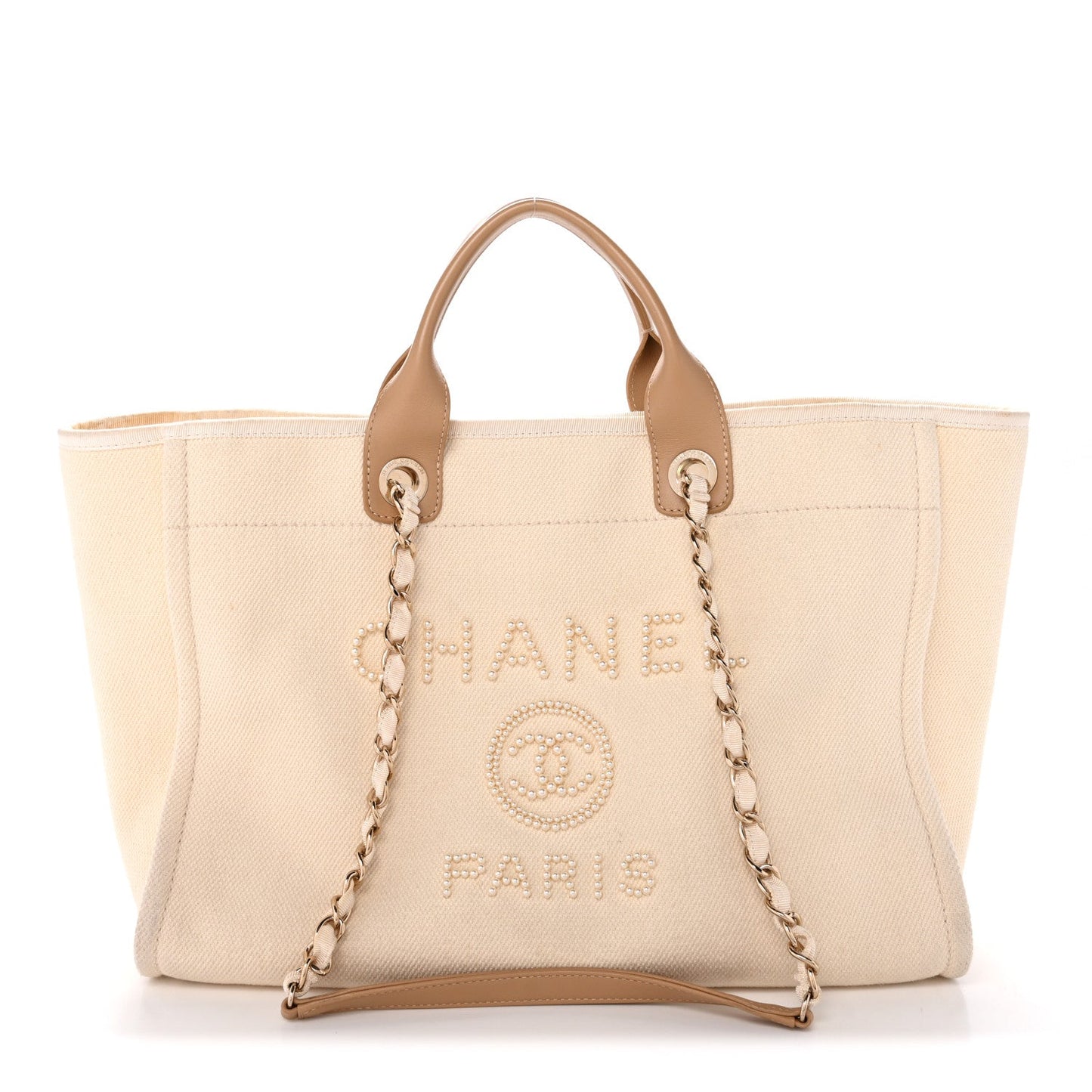 Canvas Pearl Medium Deauville Tote Ecru Beige