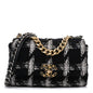 Tweed Quilted Medium Chanel 19 Flap Black White