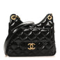 Shiny Crumpled Calfskin Quilted Small Wavy CC Hobo Black