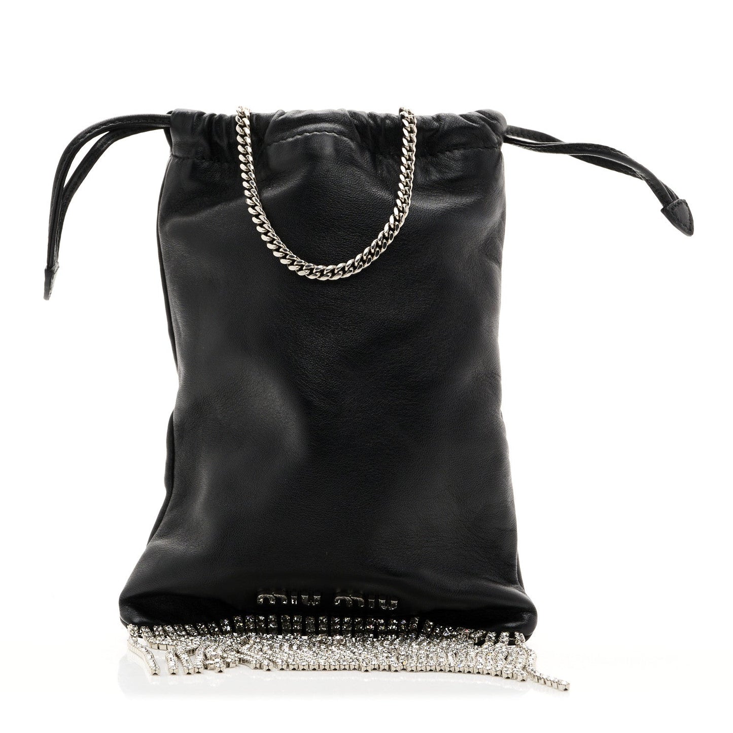 Nappa Starlight Crystal Fringe Trick Pouch On Strap Black