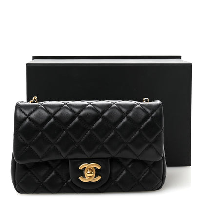 Lambskin Quilted Mini Rectangular Pearl Crush Flap Black