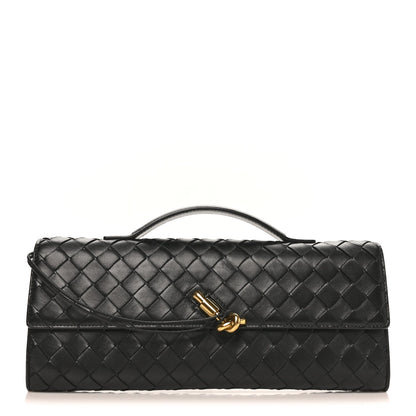 Nappa Intrecciato Long Andiamo Top Handle Clutch Black