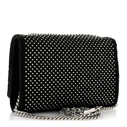 Velvet Crystal Studded Monogram Small Kate Satchel Black
