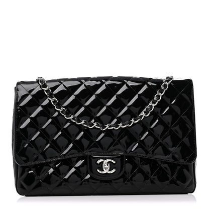 Patent Calfskin Sparkle Quilted Maxi Single Flap Black