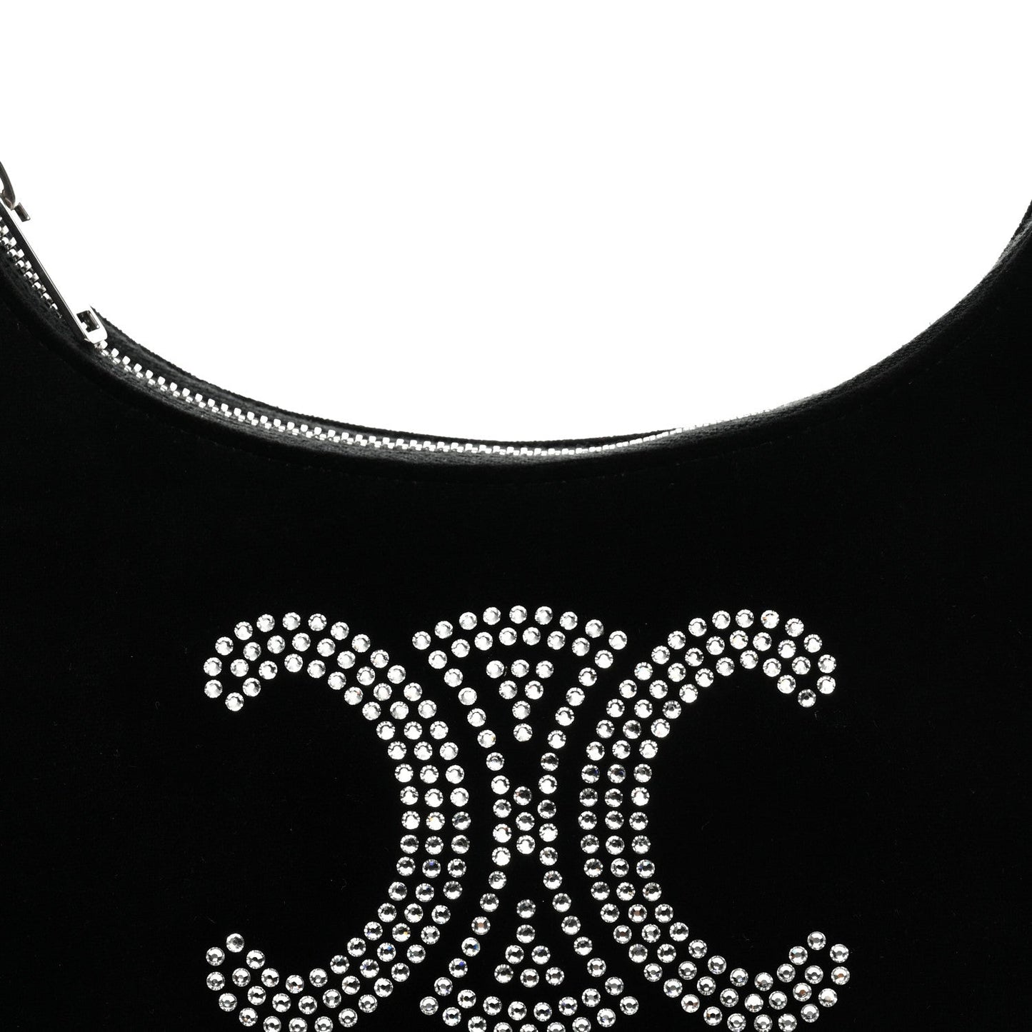 Velvet Strass Triomphe Ava Shoulder Bag Black