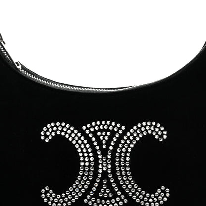 Velvet Strass Triomphe Ava Shoulder Bag Black