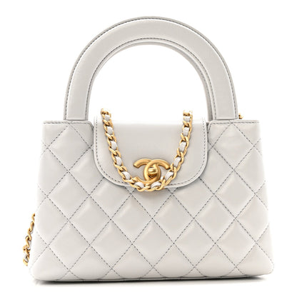 Shiny Aged Calfskin Quilted Nano Kelly Shopper Light Grey