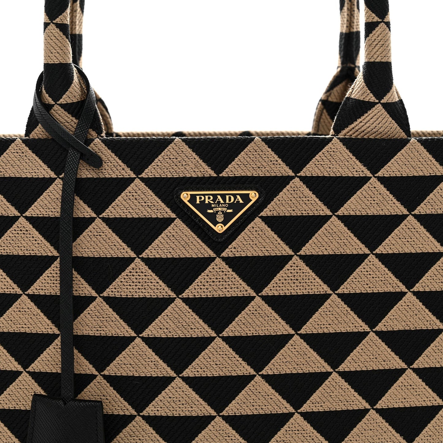 Jacquard Saffiano Triangolo Symbole Embroidered Large Tote Black Corda