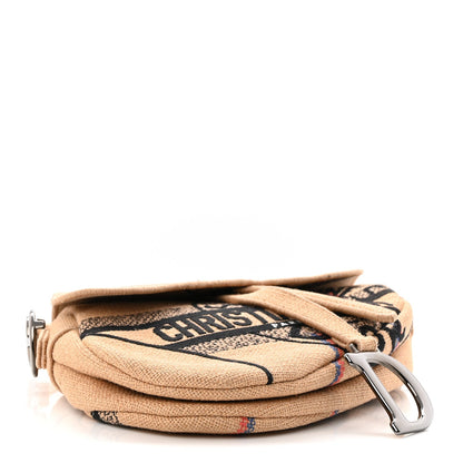 Canvas Jute Embroidered Saddle Bag Black Beige