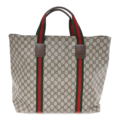 Tender GG Supreme Monogram Textured Dollar Calfskin Web Tote Beige Ebony New Acero