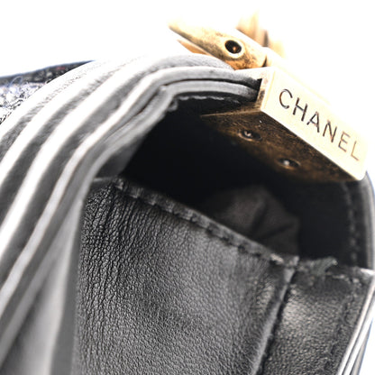 Lambskin Metallic Tweed Embroidered Mini Boy Flap Black Gold Multicolor