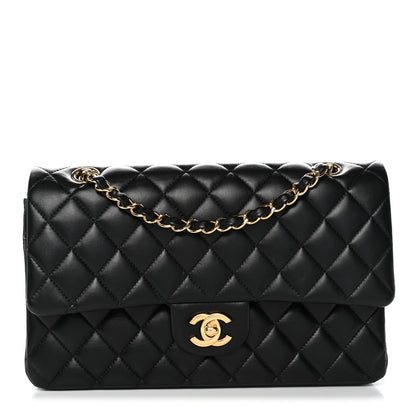 Lambskin Quilted Medium Double Flap Black