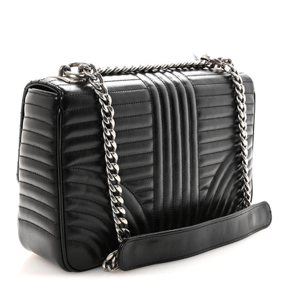 Soft Calfskin Impunture Diagramme Large Chain Flap Shoulder Bag Black