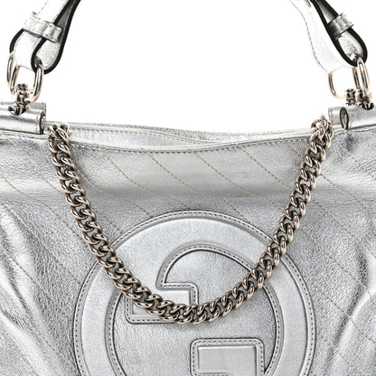 Sakai Be Green Calfskin Diagonal Stitched Small Blondie Tote Silver