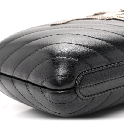 Lambskin Chevron Quilted CC Fringe Clutch Black