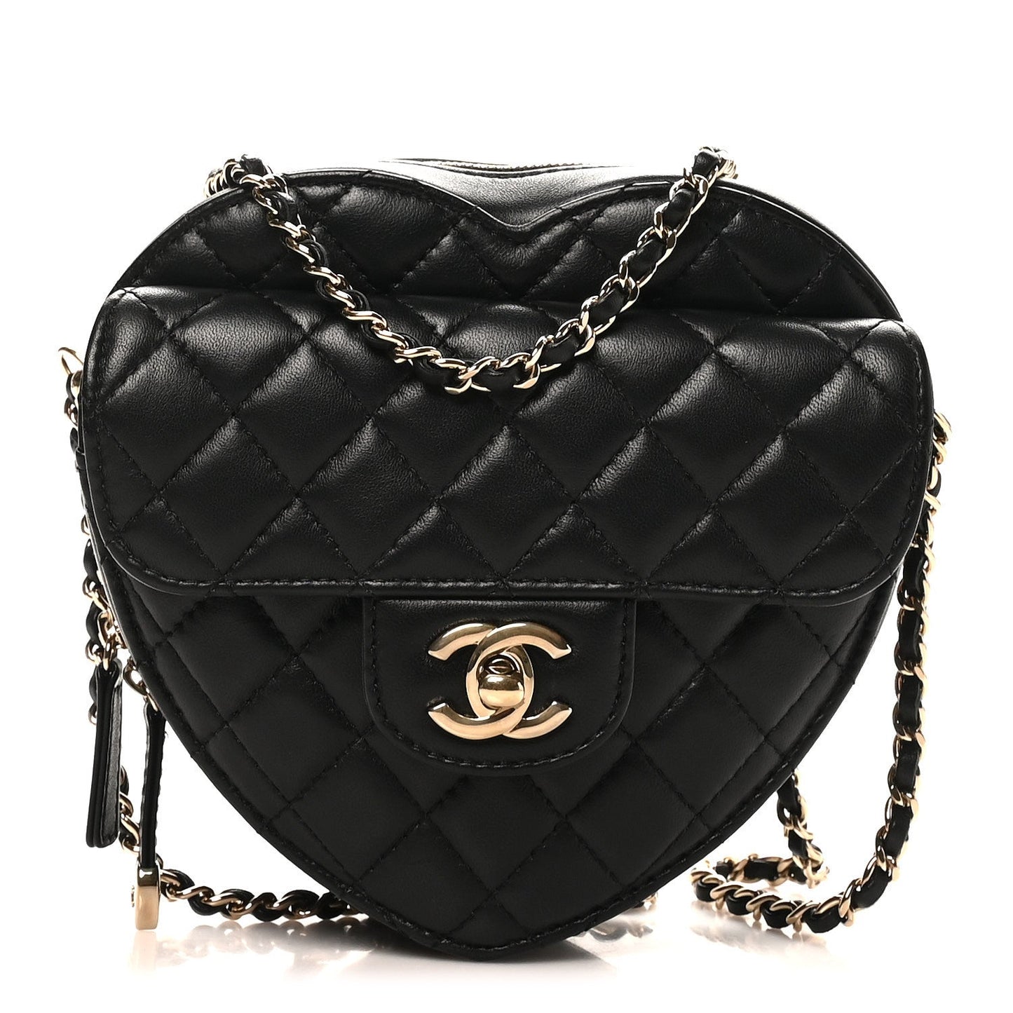 Lambskin Quilted CC In Love Heart Bag Black