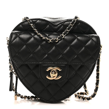 Lambskin Quilted CC In Love Heart Bag Black