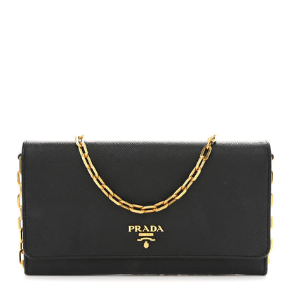 Saffiano Metal Oro Chain Wallet Black