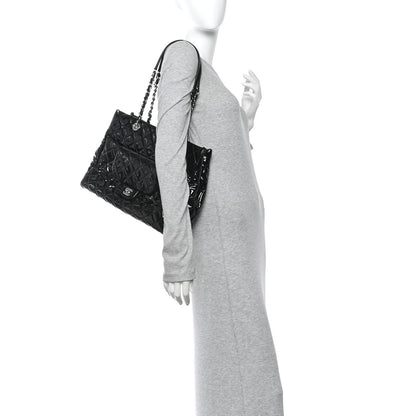 Patent Quilted Large Coco Shine Shopping Tote Black