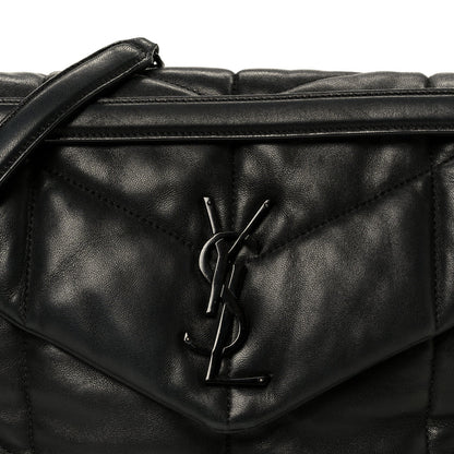 Lambskin Quilted Monogram Monochrome Medium Loulou Puffer Chain Satchel Black