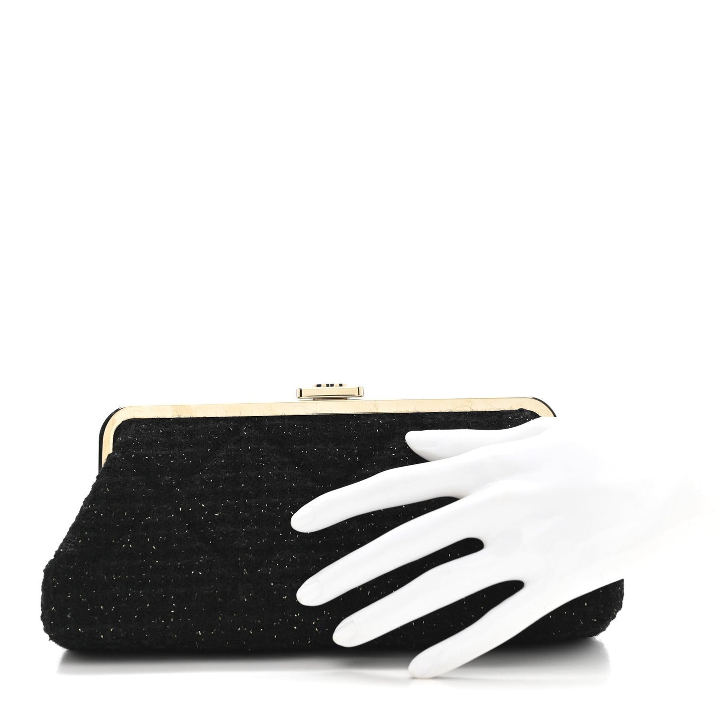 Tweed Quilted Kiss Lock Clutch Black