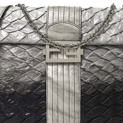 Iridescent Eelskin Maxi Chain Baguette Bag Grey Multicolor