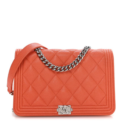 Caviar Quilted Boy Wallet On Chain WOC Orange