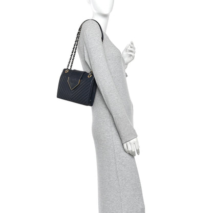 Shiny Sheepskin Chevron Quilted Collar and Tie Flap Navy