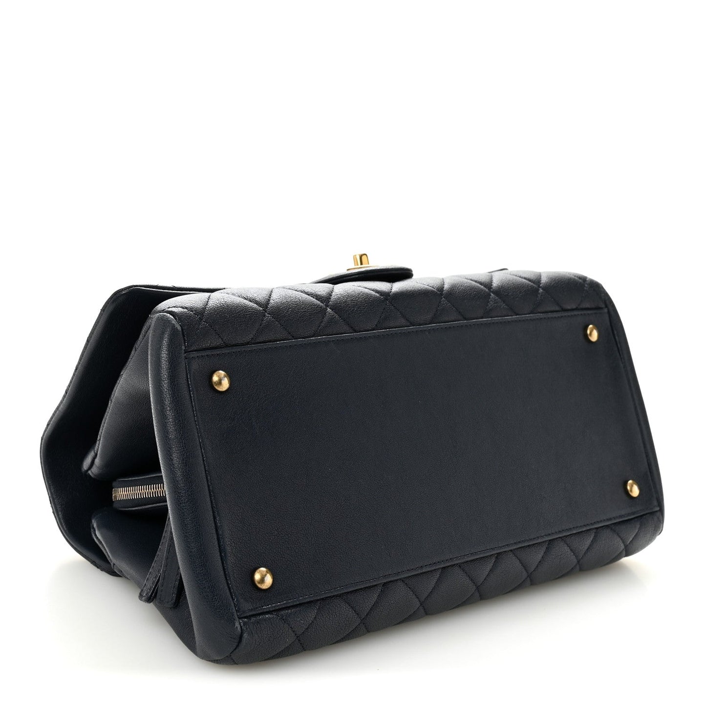 Shiny Sheepskin Quilted Large Trapezio Flap Navy