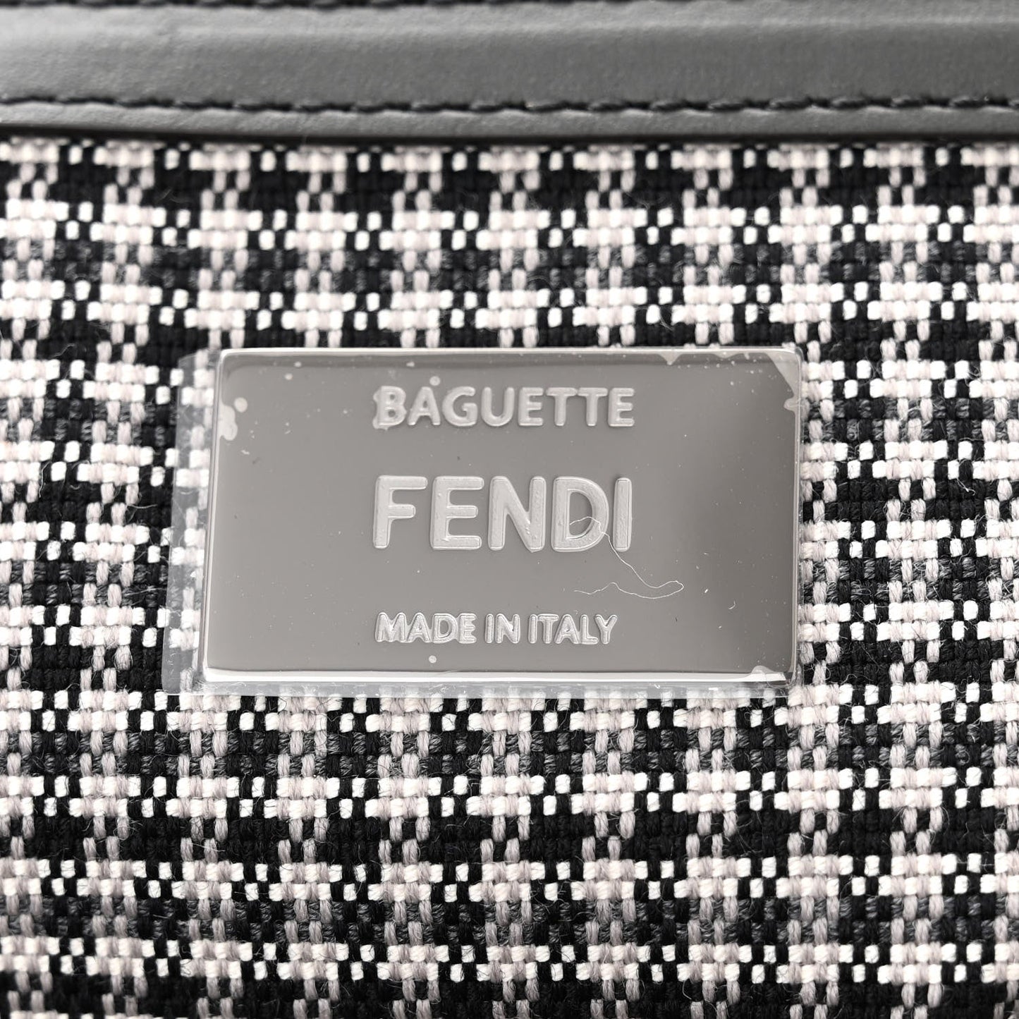 Wool Vitello King Houndstooth FF Embroidered Baguette Grigio Anthracite