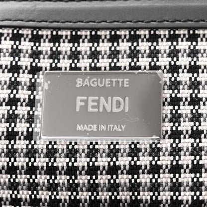Wool Vitello King Houndstooth FF Embroidered Baguette Grigio Anthracite