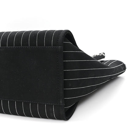 Canvas Calfskin Striped Medium Deauville Tote Black White