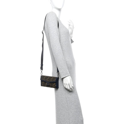 Recycled Fabric Jacquard Vitello King FF 1974 Baguette Soft Trunk Phone Pouch Tobacco Moro Notte