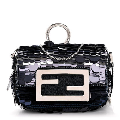 Sequin Paillettes Shiny Nappa Sex and the City Nano Maxi Buckle Baguette Charm Blue