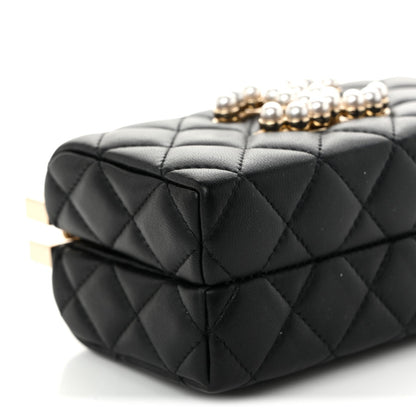 Lambskin Quilted Pearl CC Vanity Case Black