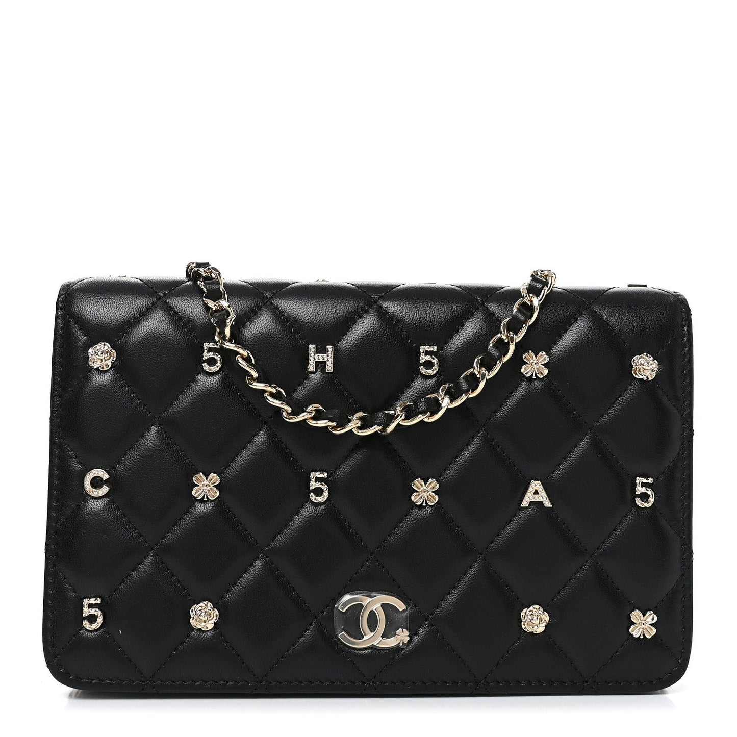 Lambskin Quilted All About Chanel Charm Wallet On Chain WOC Black