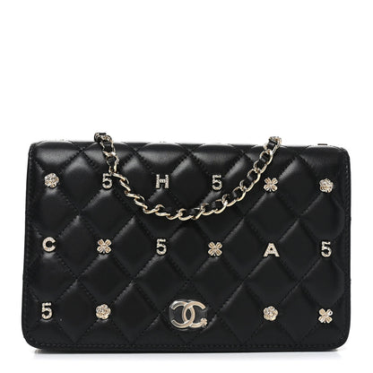 Lambskin Quilted All About Chanel Charm Wallet On Chain WOC Black