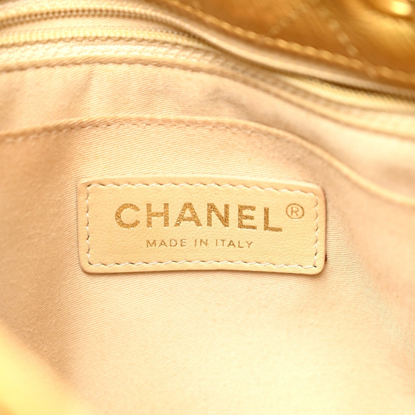 Metallic Calfskin Quilted Small Drawstring Bag Gold