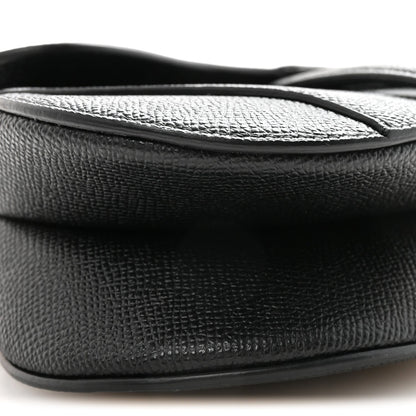 Grained Calfskin Mini Saddle Bag With Strap Black
