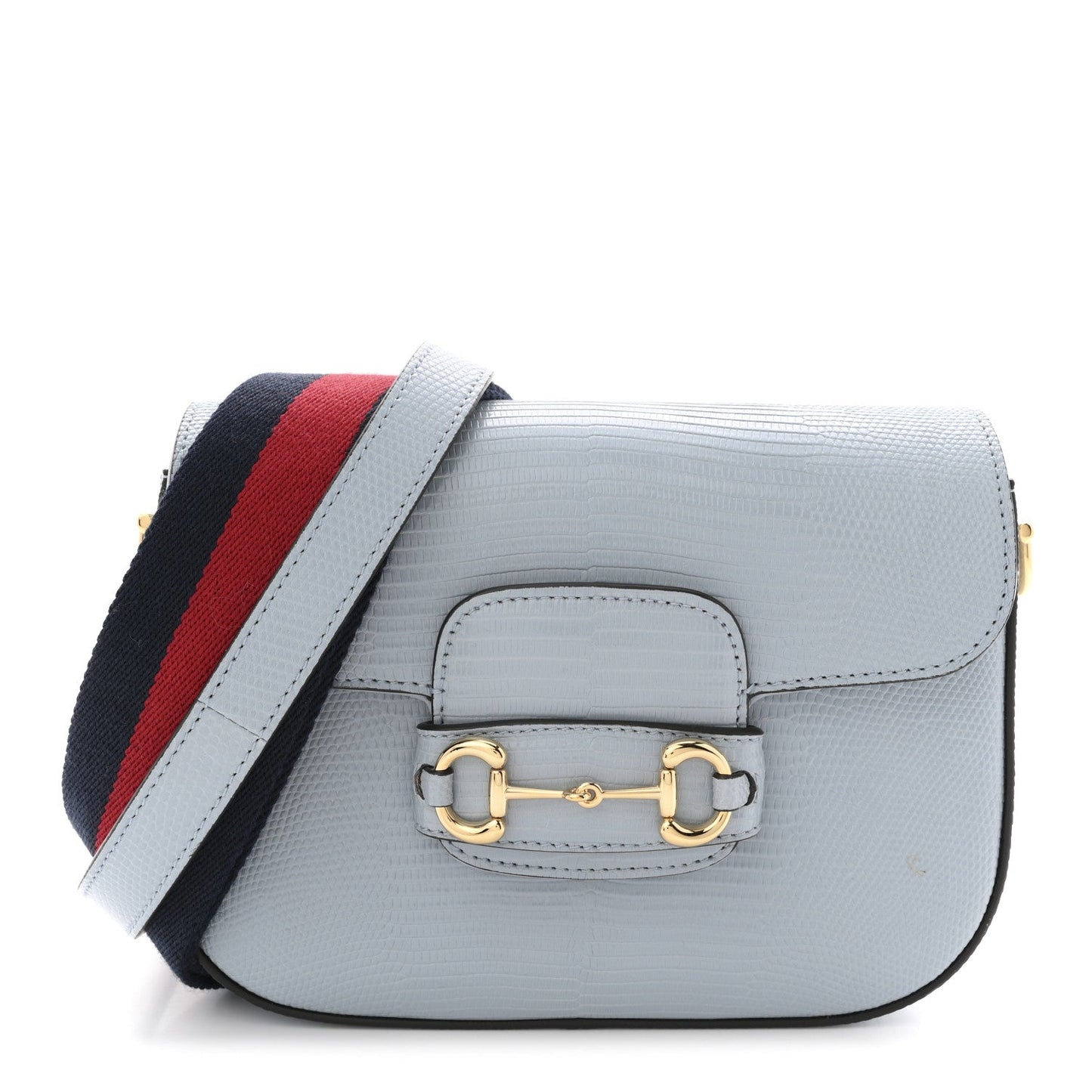 Lizard Web Mini Horsebit 1955 Shoulder Bag Light Blue