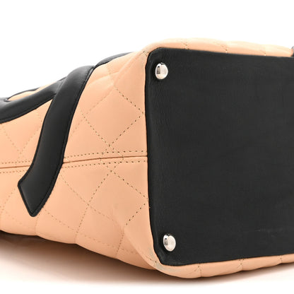 Calfskin Quilted Medium Cambon Tote Beige Black