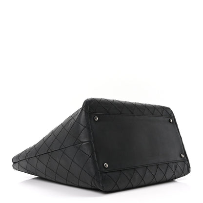 Calfskin Stitched Large Shopping Tote Black