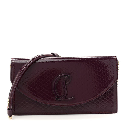 Patent Birdy Snakeskin Embossed Loubi54 Crossbody Clutch Merlot