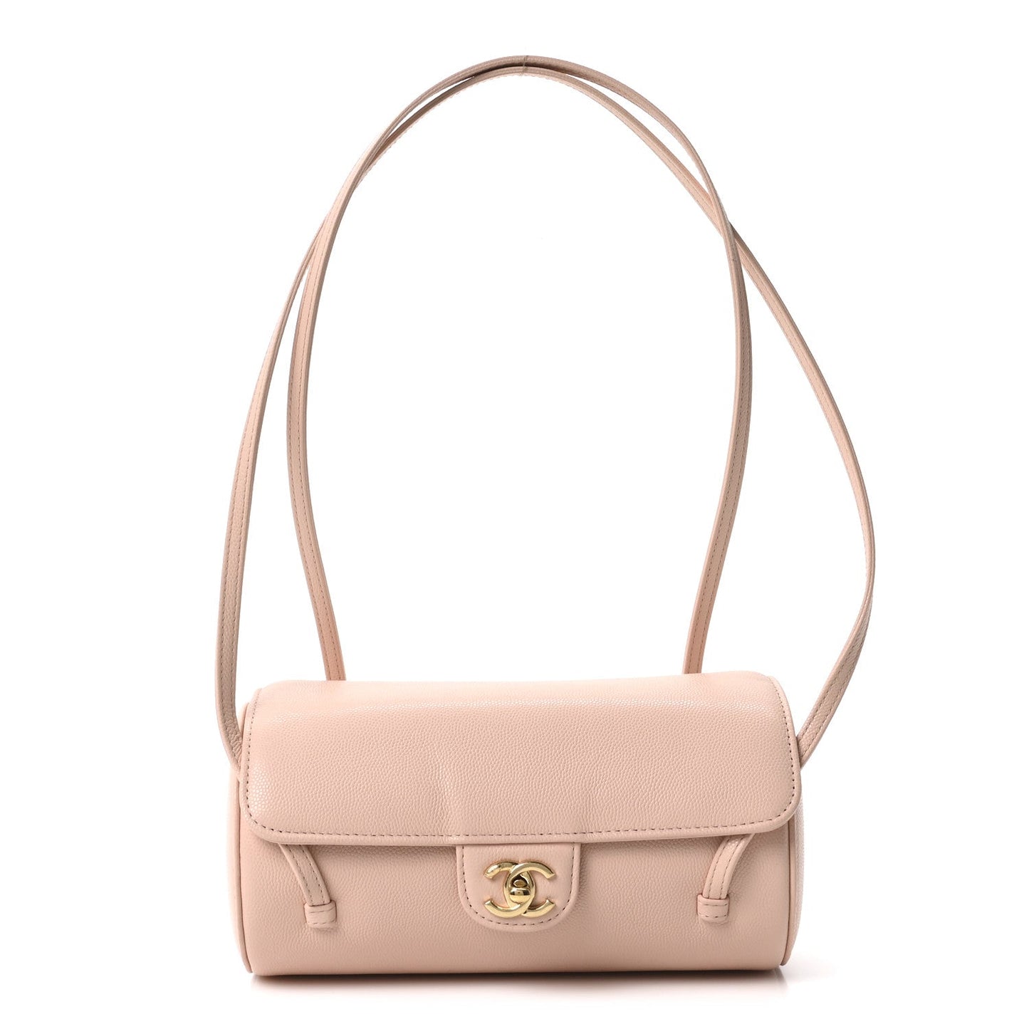 Shiny Caviar Preppy Coco Small Bowling Bag Light Pink