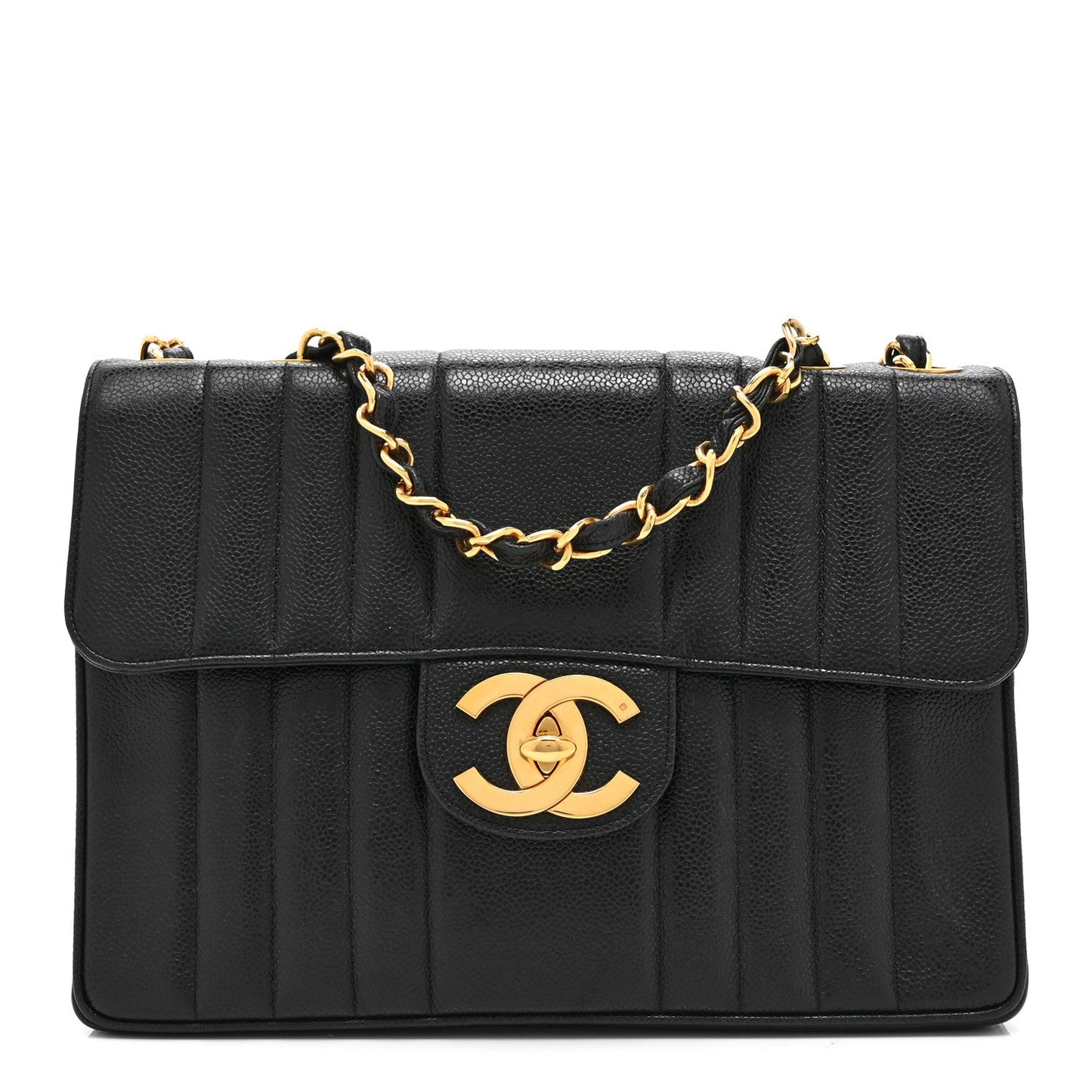 Caviar Vertical Quilted Jumbo Single Flap Black
